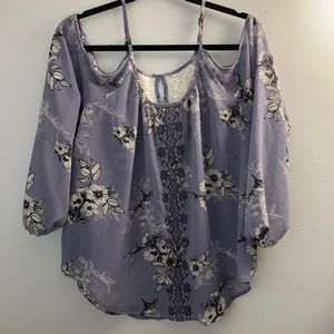 purple floral off the shoulder long sleeve blouse